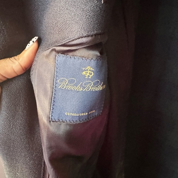 #7 BROOKS BROTHERS 100 PERCENT WOOL LONG MEN’S COAT NAVY BLUE - Picture 10 of 11